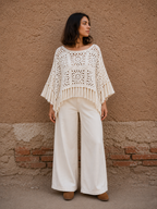 Crochet blanco con flecos
