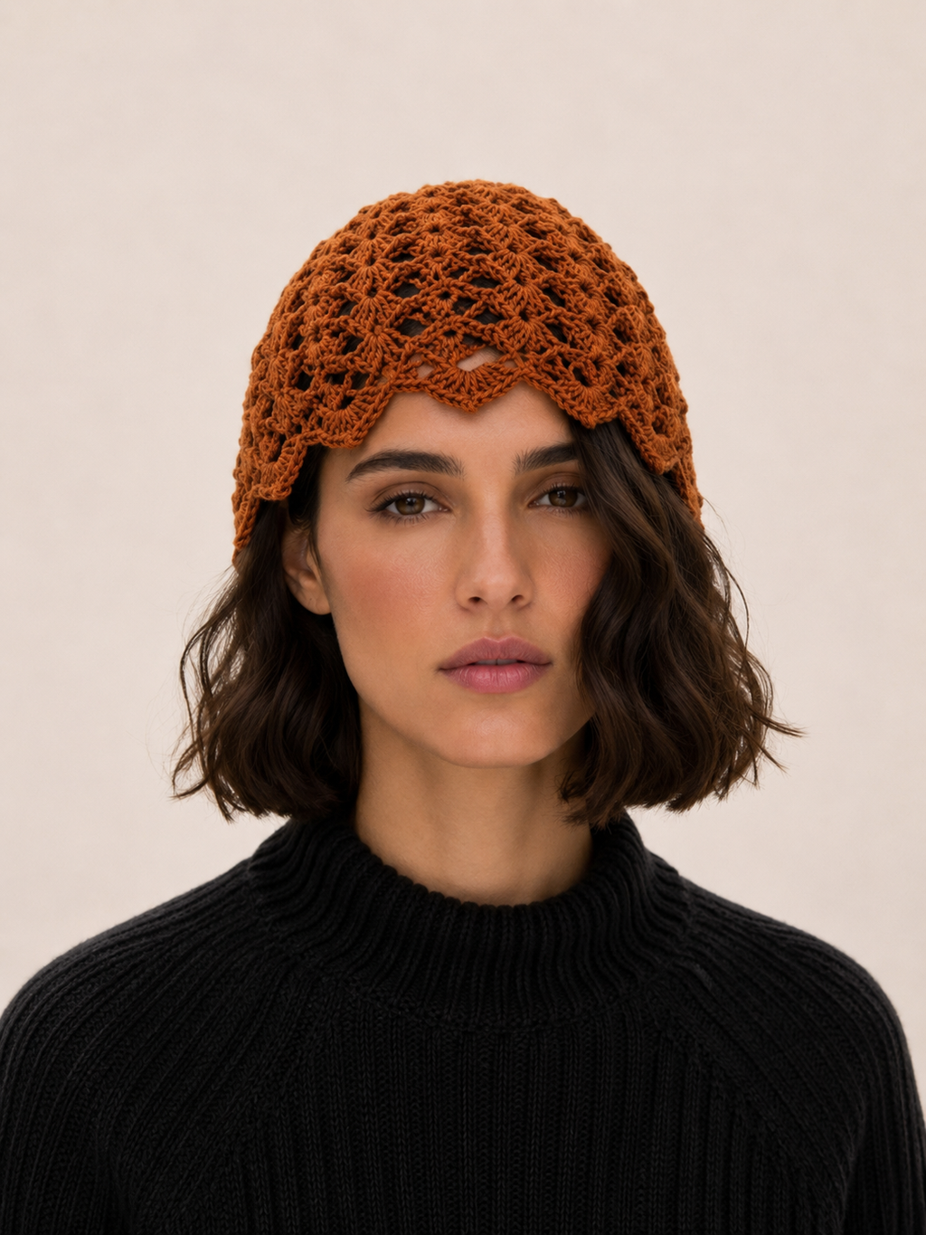 Gorro tejido crochet terracota