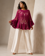 Poncho tejido crochet fucsia