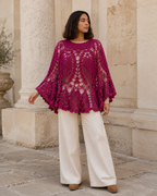 Poncho tejido crochet fucsia