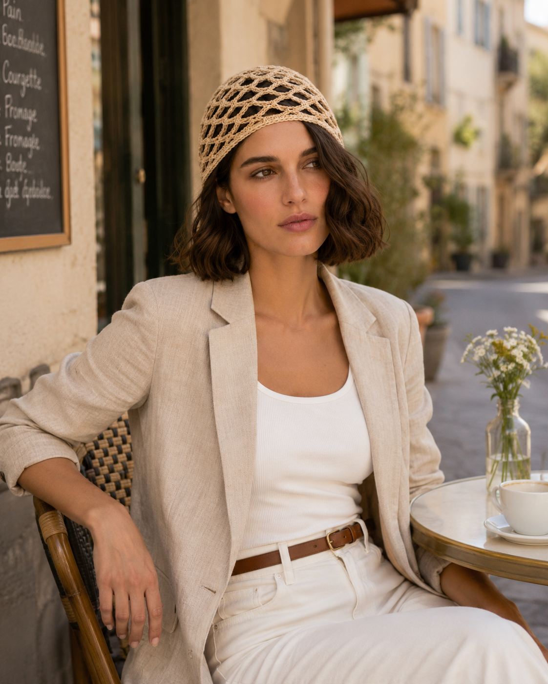 Gorro tejido crochet Beige