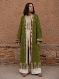 Saco largo tejido verde con flecos