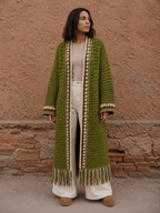 Saco largo tejido verde con flecos