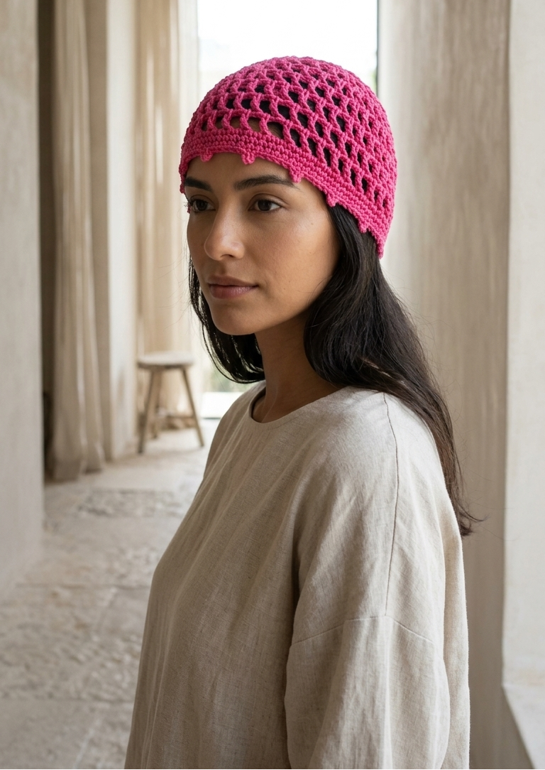Gorro tejido crochet fucsia