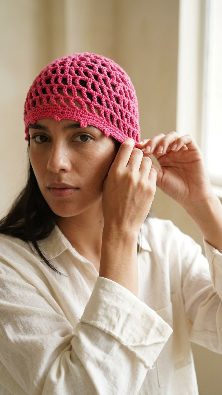 Gorro tejido crochet fucsia