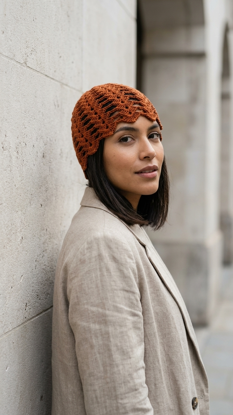 Gorro tejido crochet terracota