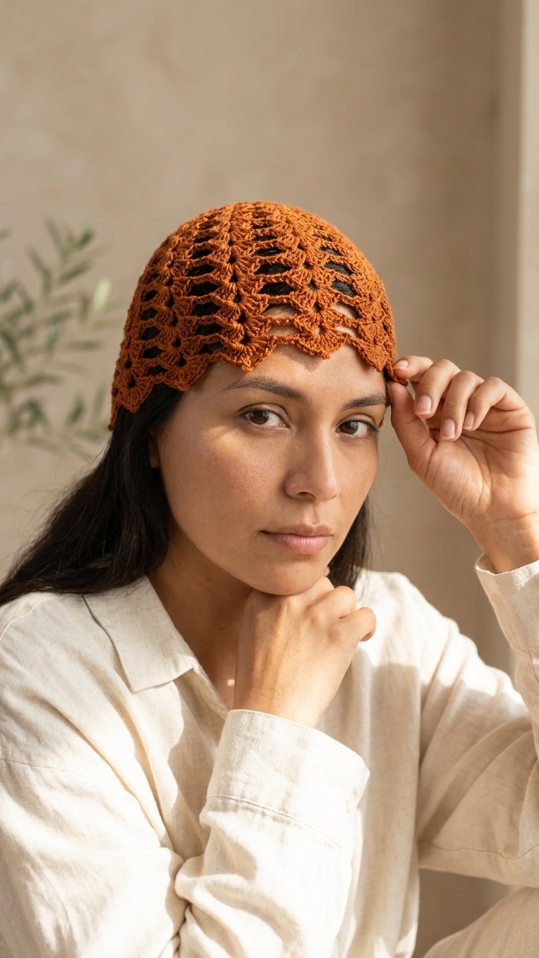 Gorro tejido crochet terracota