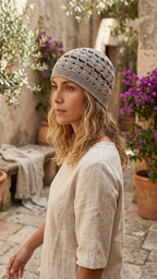 Gorro tejido crochet gris topo