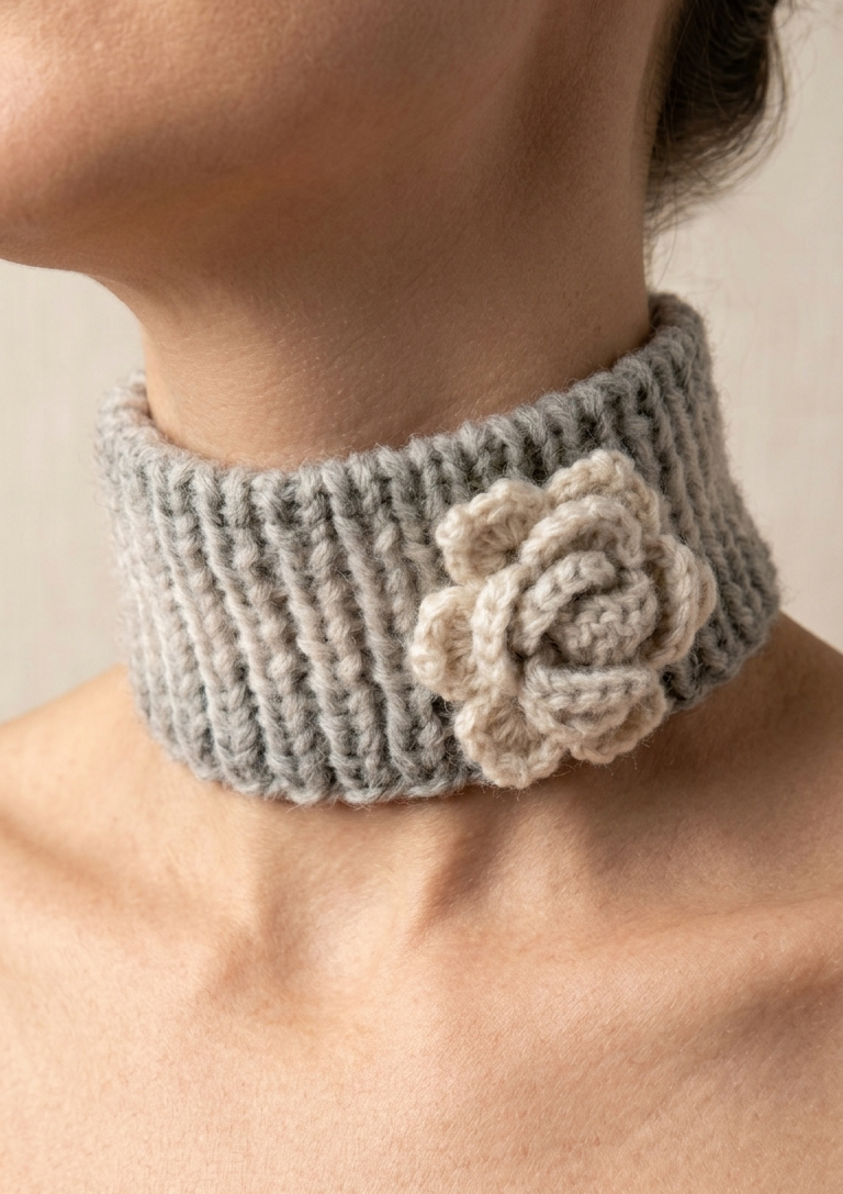 Choker tejido con flor artesanal