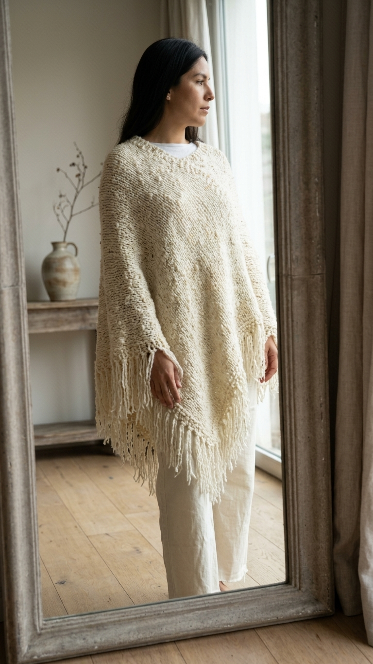 Poncho crudo con flecos