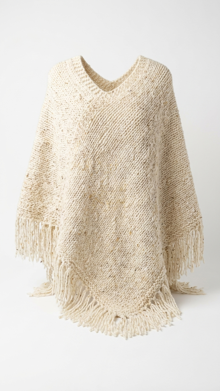 Poncho crudo con flecos