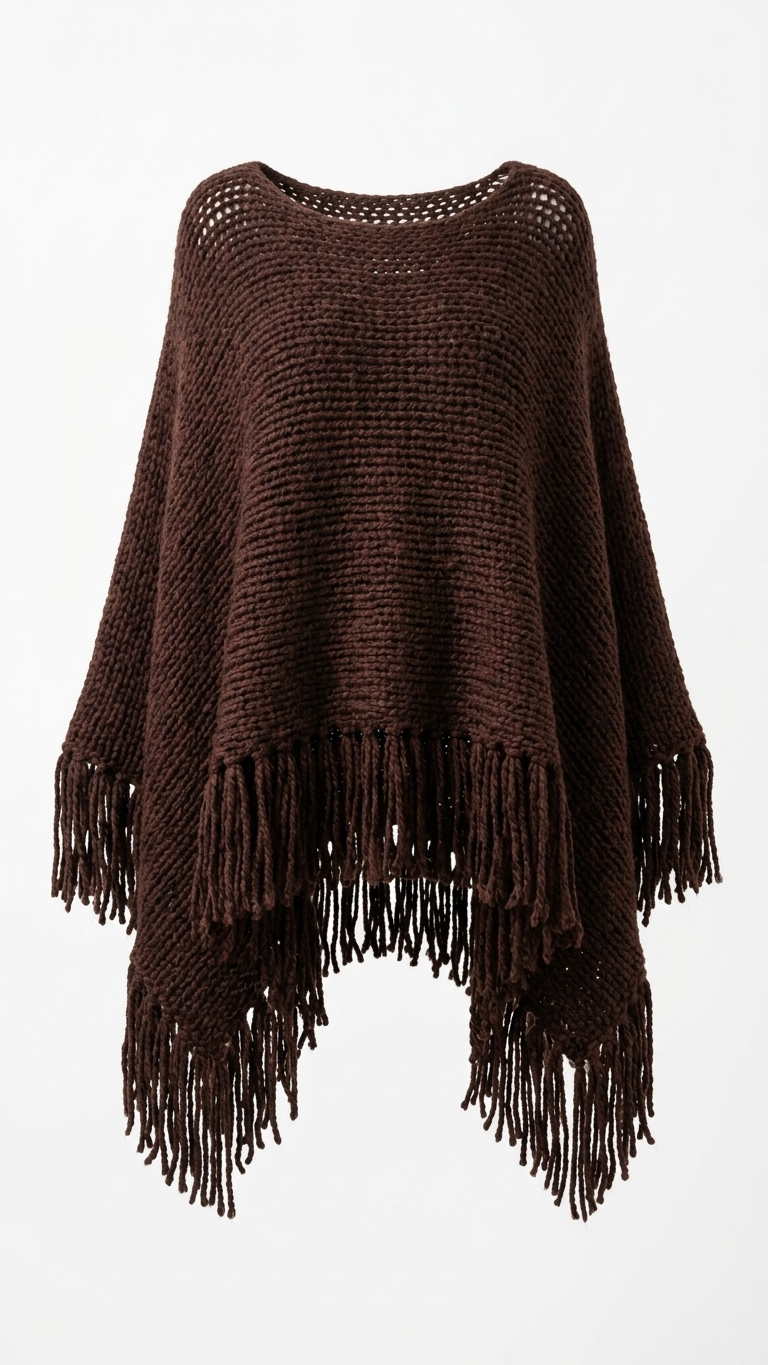 Poncho chocolate con flecos