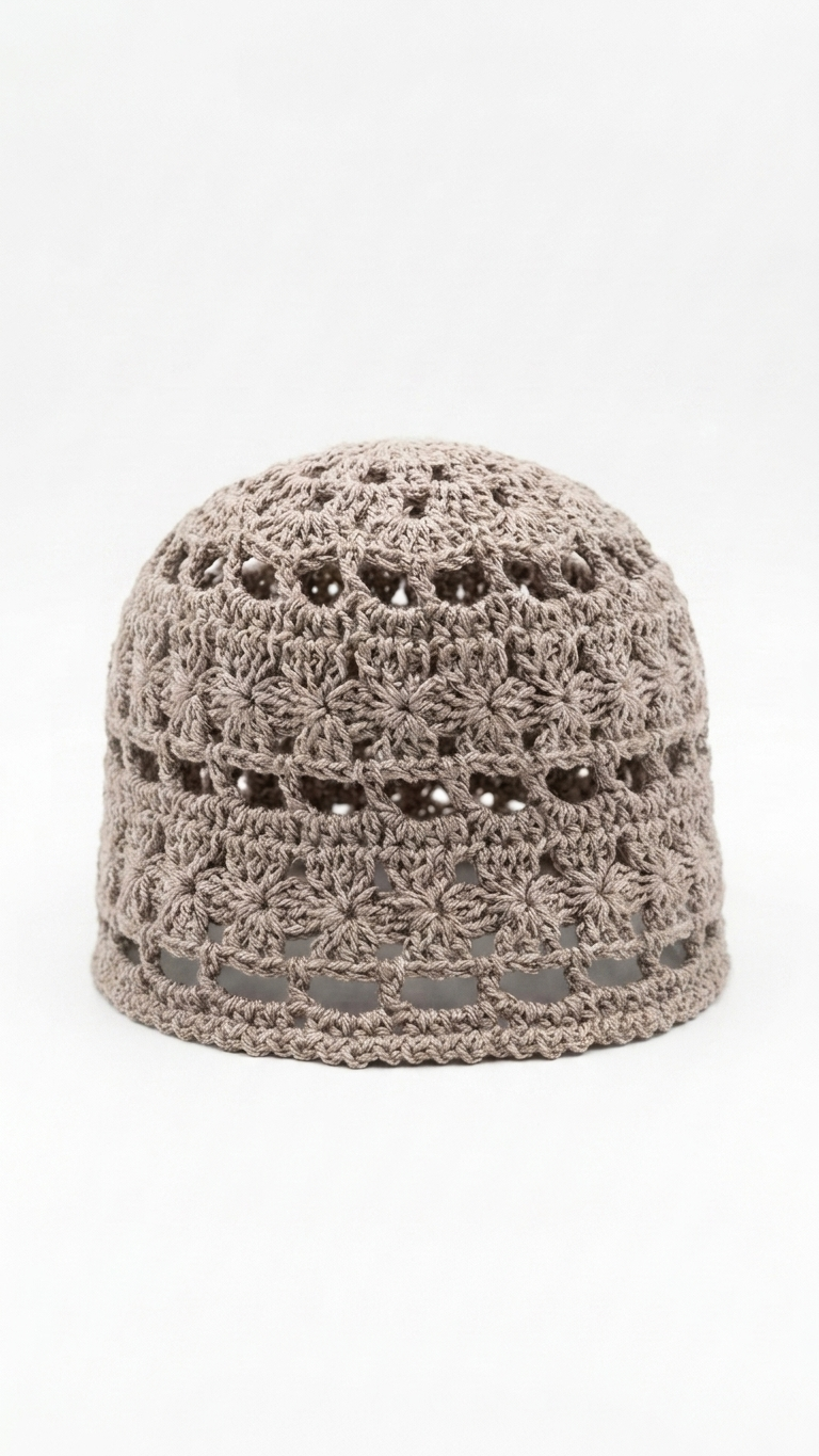 Gorro tejido crochet gris topo